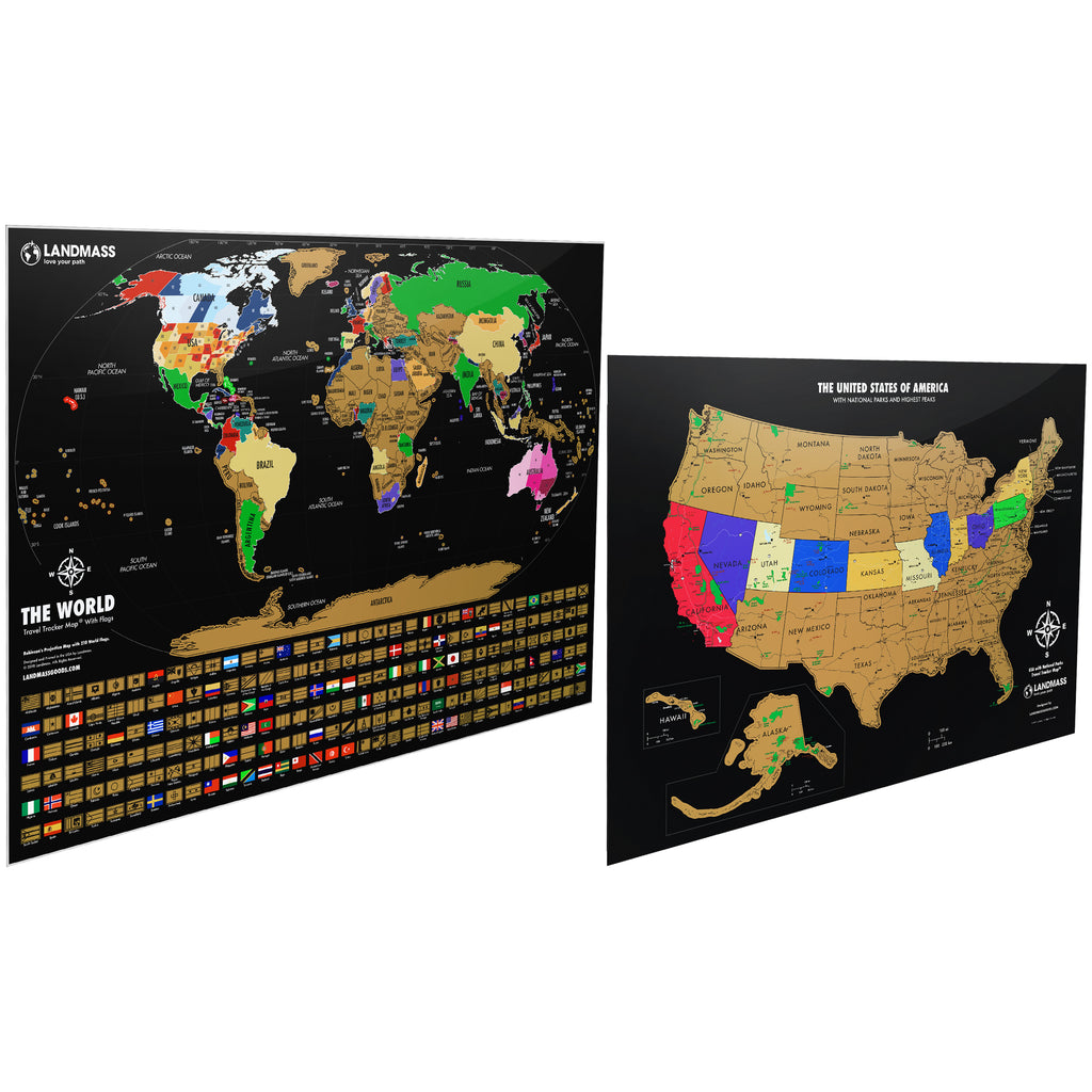 XL Black World Scratch Off Map + Black Scratch Off USA Map – Landmass