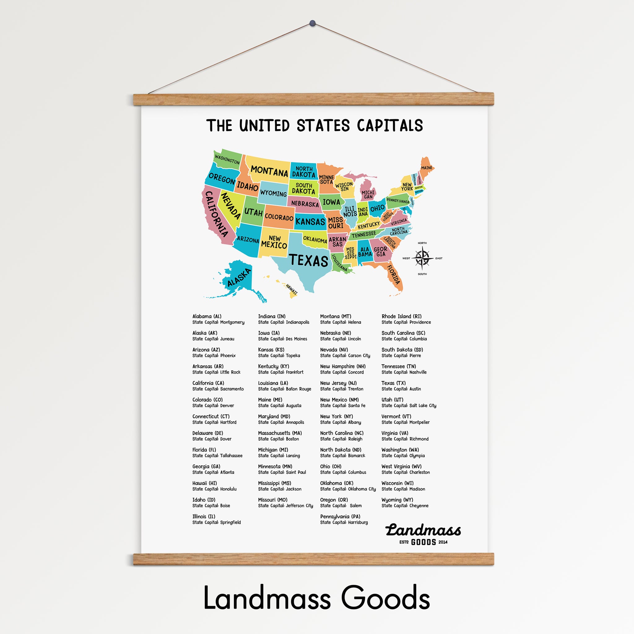18x24” United States Map of America for Kids - State Capitals - Homeschool - Classroom - Daycare - Decor - Wall Art - Poster - Print