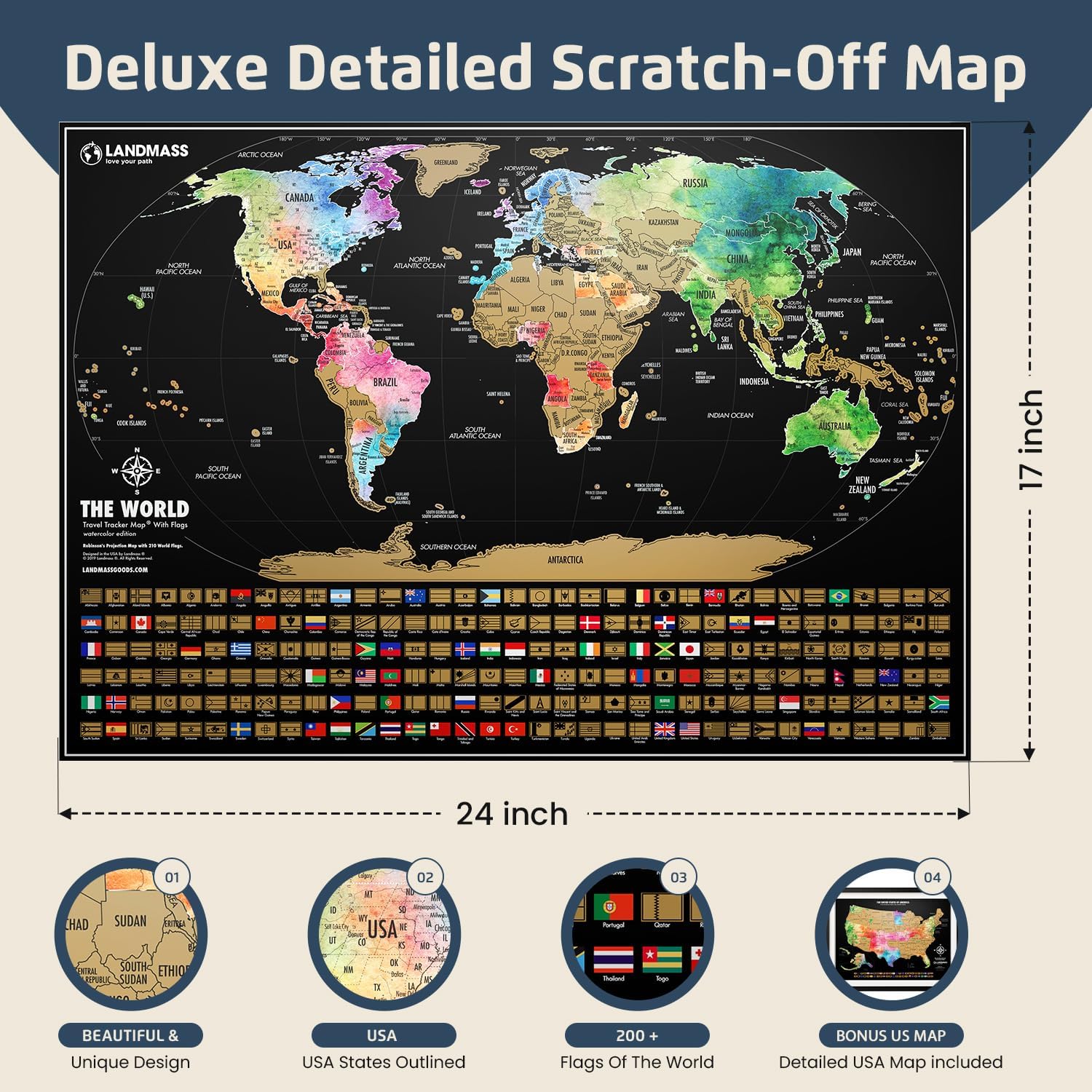 Scratch Off Map Of The World Poster, Bonus USA Map Included – Landmass