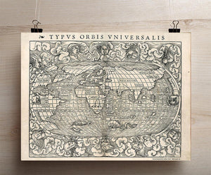 1500's Woodcut World Map - 18 x 24"