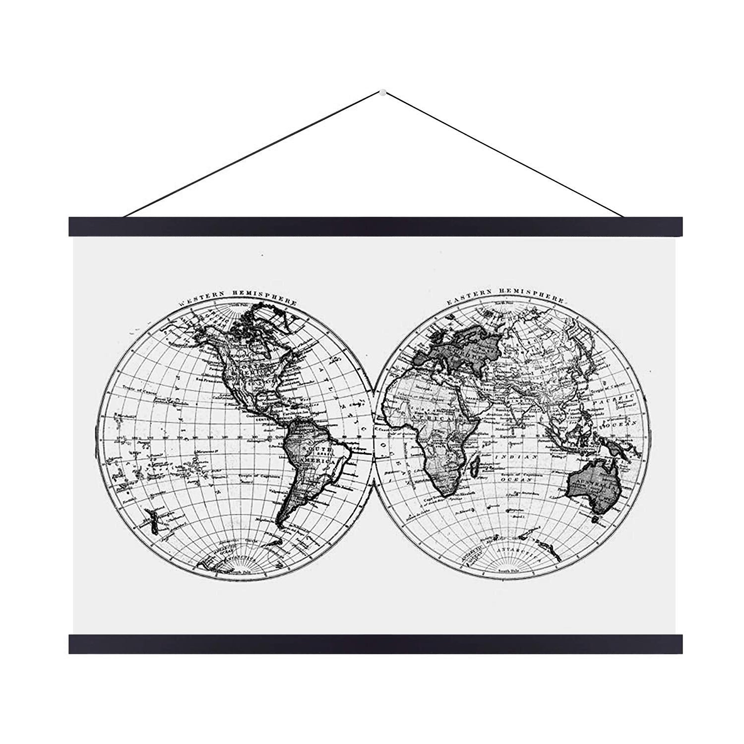 TWO Magnetic Wooden Hanger Frame 24 Inches - Scratch Off Map Frame (Black)