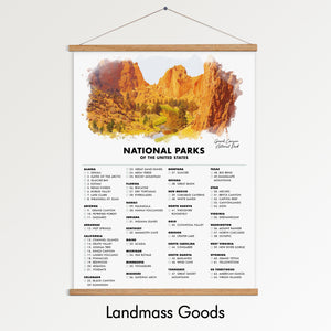 National Park Checklist Poster Print - 63 US National Parks - Travel - Gift Idea for Hiker - Traveler Gifts - Wall Art - Grand Canyon