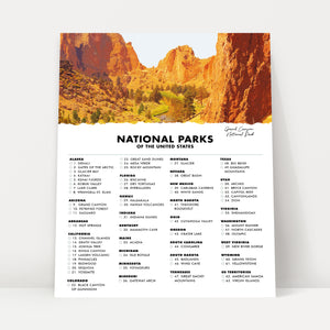 Grand Canyon National Park Checklist Poster - 63 US National Parks - Gift Idea for Hiker - Gifts For Traveler - Wall Art - Adventure Travel