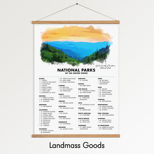 National Park Checklist Poster Print - 63 US National Parks - Travel - Gift Idea - Traveler Gifts - Wall Art - Great Smoky Mountains