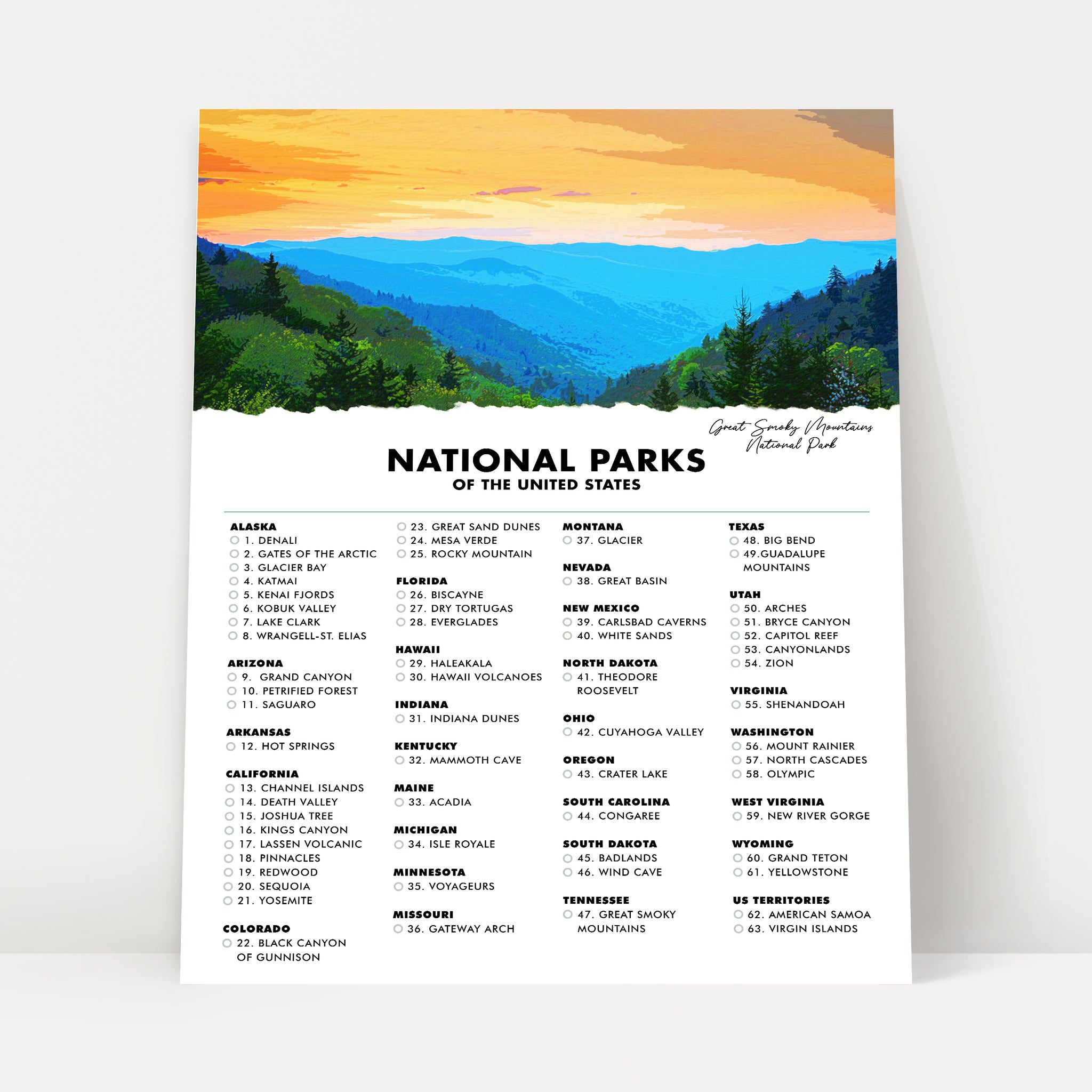 18x24 Framed Canvas National Parks Checklist – An Adventure Awaits LLC