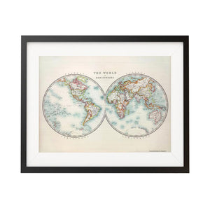Two Hemispheres Print - 18 by 24 inch Vintage Map Atlas Poster