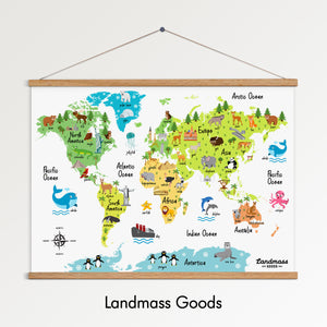 Colorful Children's Animal World Map Poster - 16x20 inches