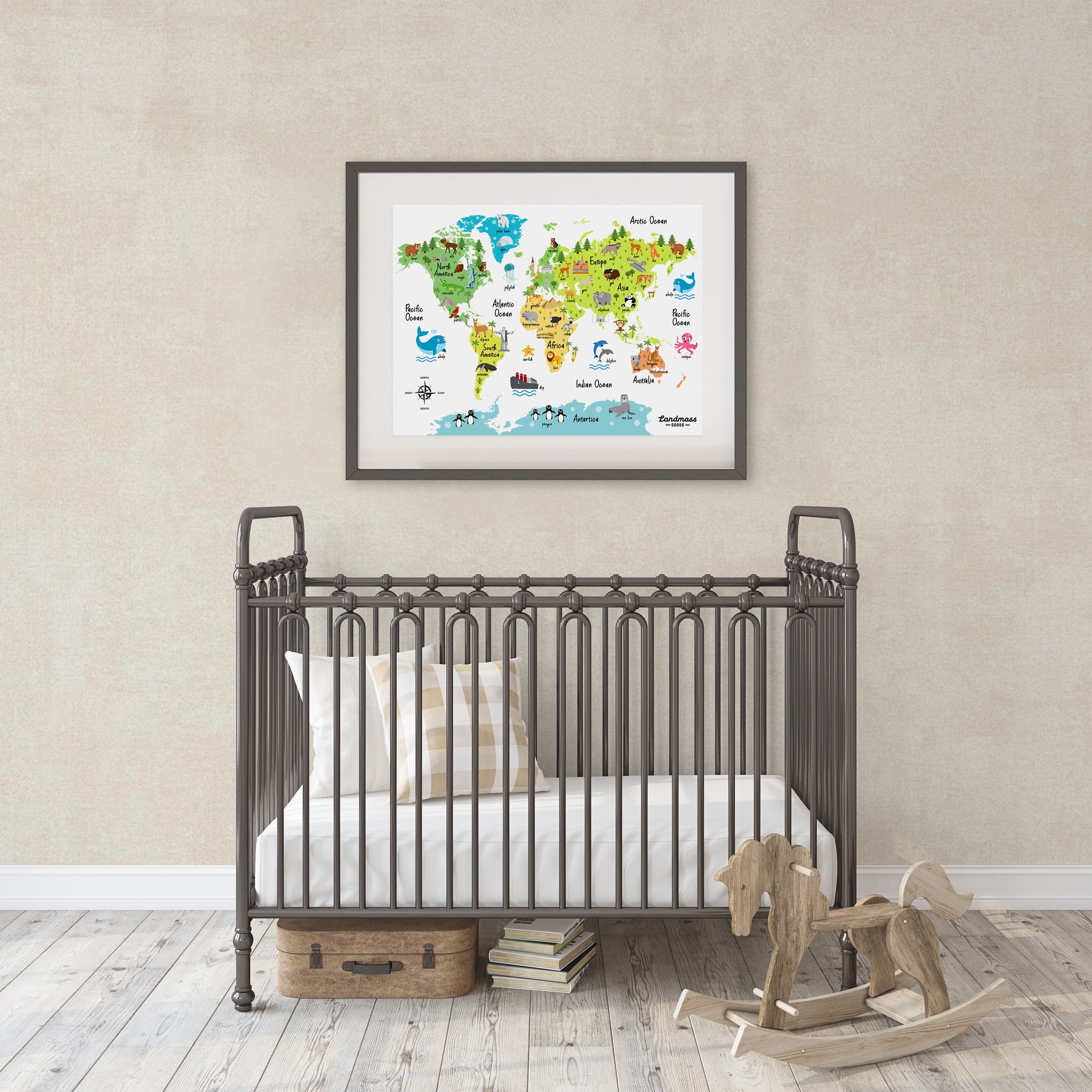 Colorful Children's Animal World Map Poster - 18x24 inches