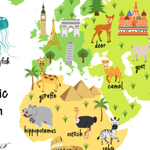 Animals Of The World Map Poster - World map animals 