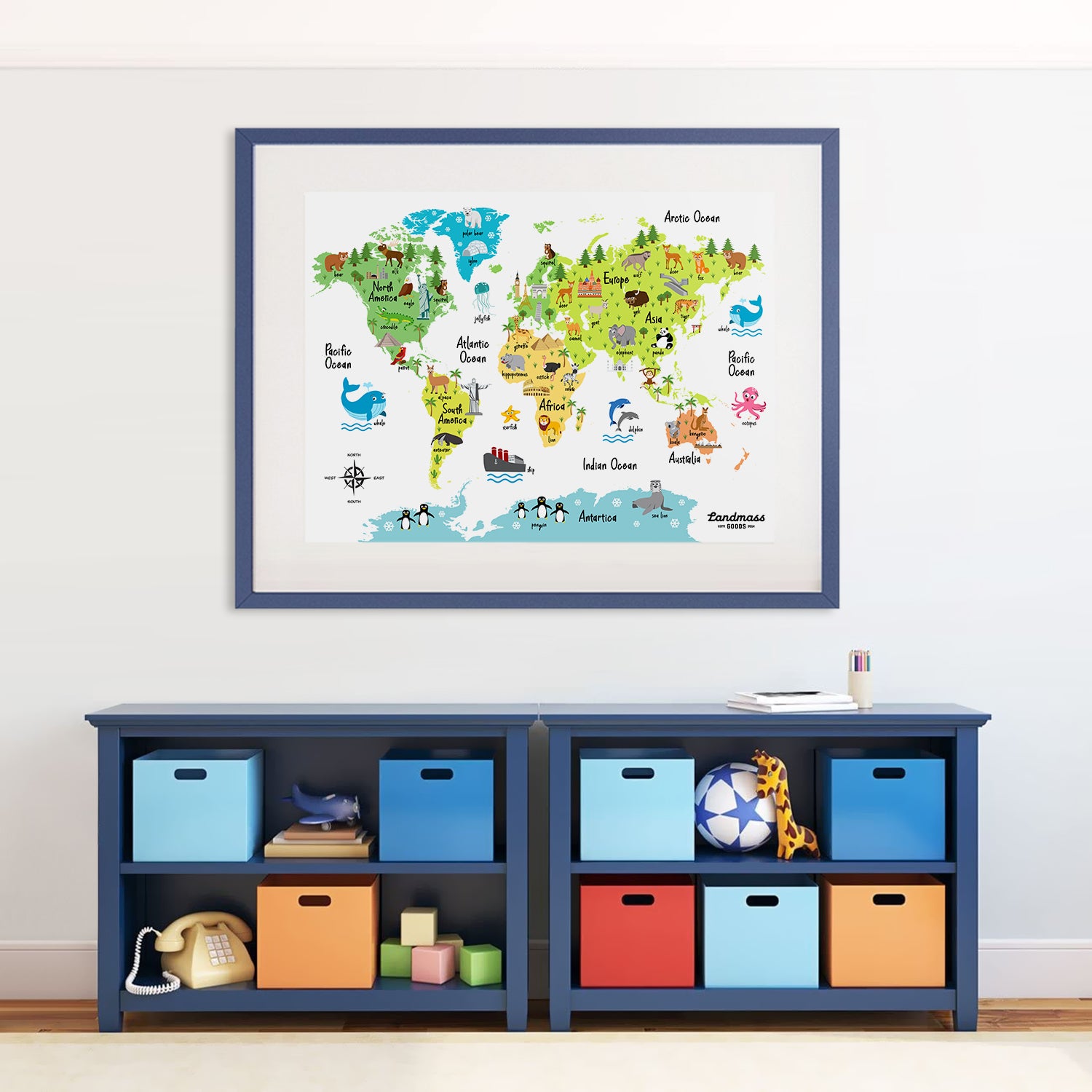 Large Colorful Children's Animal World Map Poster Print - 24x36 inches