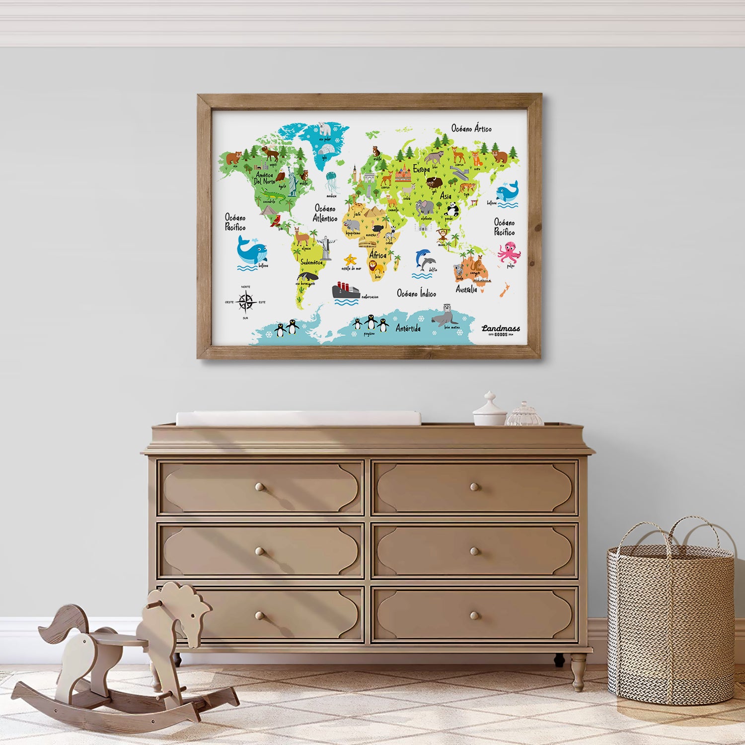 Spanish Version - 24x36 - Children's Animal World Map Poster - Mapa Del Mundo Para Niños En Español