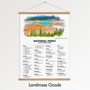 National Park Checklist Poster Print - 63 US National Parks - Travel - Gift Idea for Hiker - Traveler Gifts - Wall Art - Yellowstone