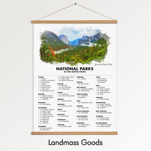 National Park Checklist Poster Print - 63 US National Parks - Travel - Gift Idea for Hiker Backpacker - Traveler Gifts - Wall Art - Yosemite